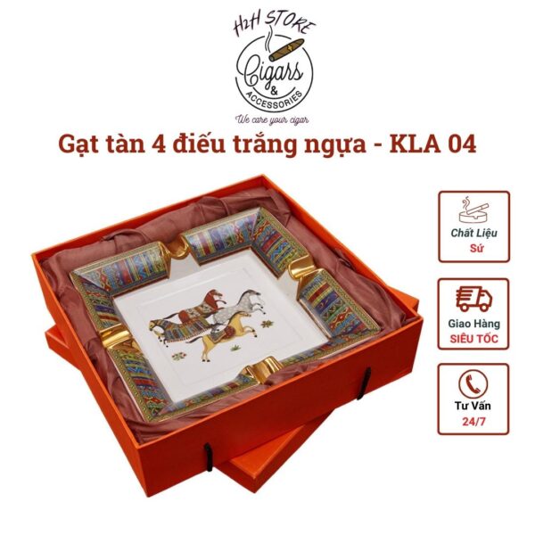 Gạt tàn cigar 4 điếu, trắng ngựa chất liệu sứ - H2H Store