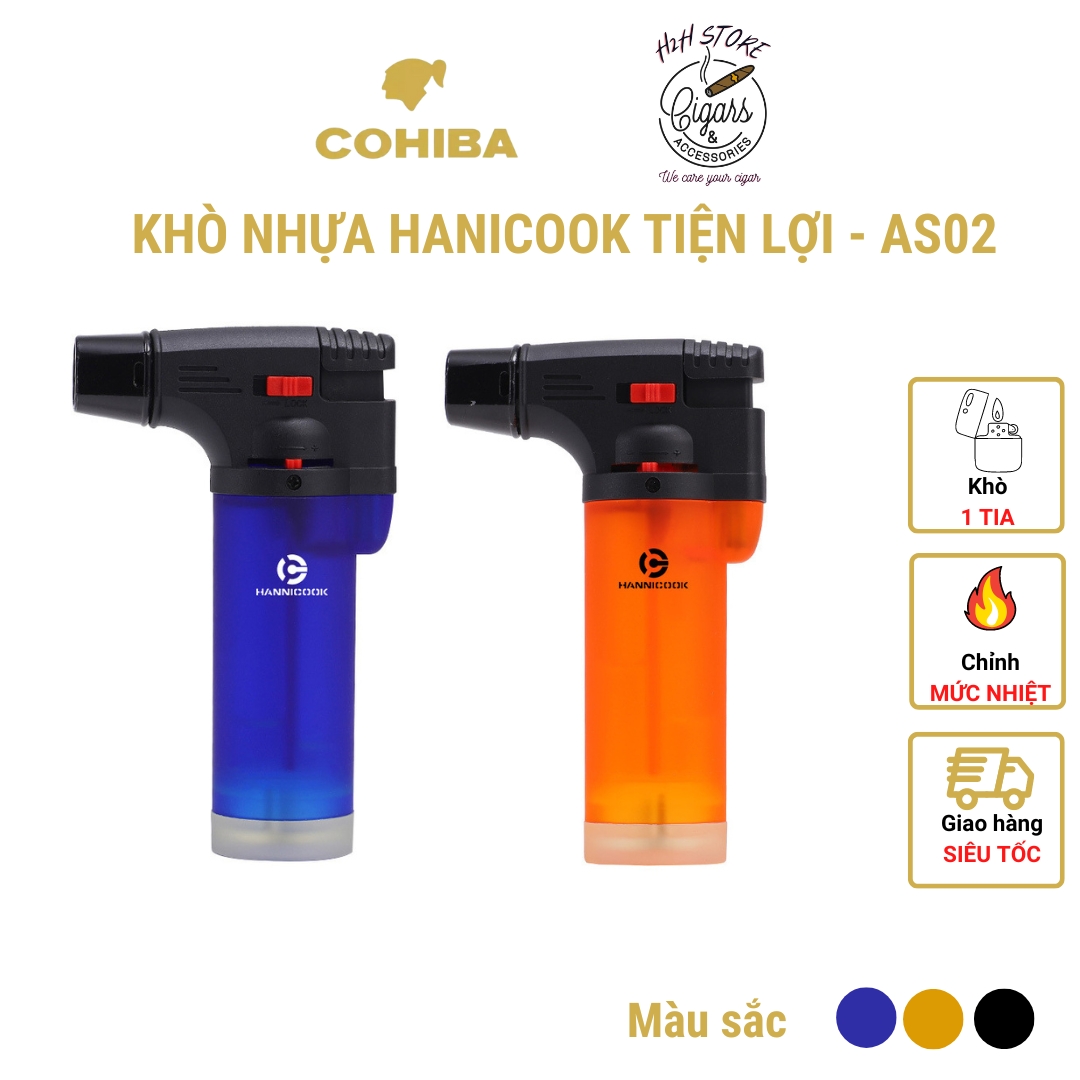 Bật lửa gas khò 1 tìa Hannicook - Tăng giảm nhiệt - Bơm gas tiện lợi - H2H Cigar