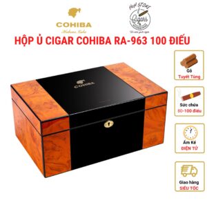 Hộp ủ cigar COHIBA 80 điếu RA-963, gỗ tuyết tùngkèm ẩm kế sang trọng