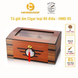 Hộp ủ cigar Hanicook 80 điếu, gỗ tuyết kèm ẩm kế điện tử HMD 05