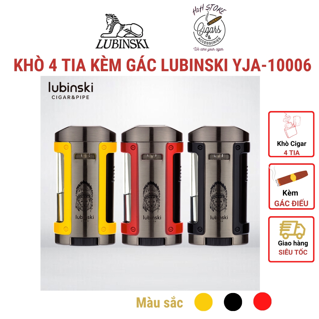 Khò cigar, bật lửa cigar 4 tia Lubinski 2 chức năng, gác điếu YJA-10006