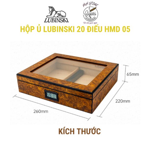 Hộp ủ cigar Lubinski 20 điếu, gỗ tuyết kèm ẩm kế điện tử H2H Cigar