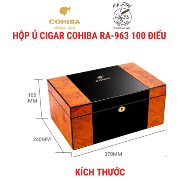 Hộp ủ cigar COHIBA 80 điếu RA-963, gỗ tuyết tùngkèm ẩm kế sang trọng