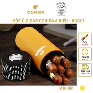 Hộp ủ Cigar, ống đựng xì gà 6 điếu COHIBA, bên ngoài da bên trong gỗ tuyết tùng - H2H Store