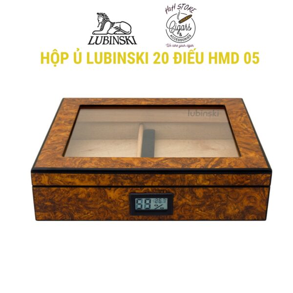 Hộp ủ cigar Lubinski 20 điếu, gỗ tuyết kèm ẩm kế điện tử H2H Cigar