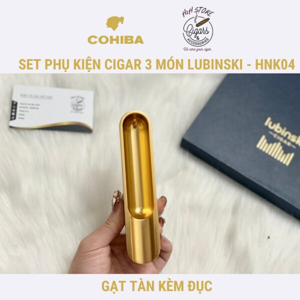 Set khò cắt gạt tàn cigar LUBINSKI - Khò, kèm đục - Cắt Inox - Gạt tàn thép - HNK 04 - màu vàng sang trọng - H2H Store