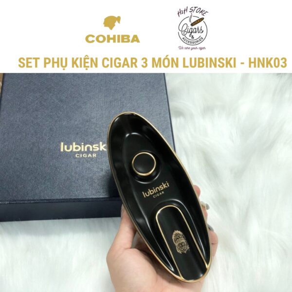 Set khò cắt gạt tàn cigar LUBINSKI - Khò, kèm đục - Cắt Inox - Gạt tàn thép - màu đen sang trọng - H2H Store