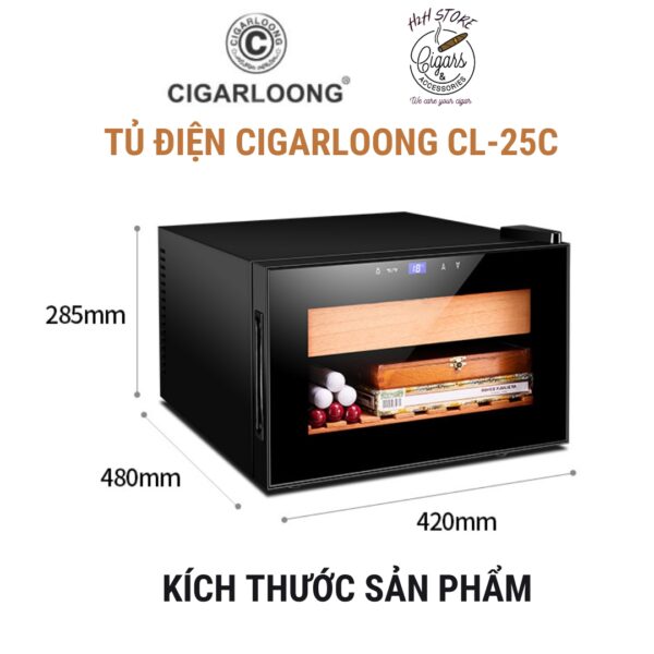 Tủ điện bảo quản xì gà kèm rượu vang Cigarloong CL-25C 25L, 150 điếu điều chỉnh nhiệt độ.