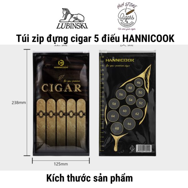 Túi zip đựng cigar, túi bảo quản cigar 5 điếu Hanicook