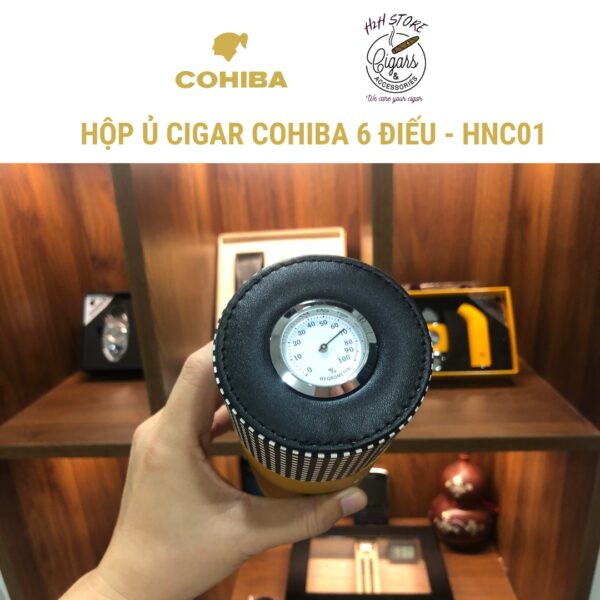 Hộp ủ Cigar, ống đựng xì gà 6 điếu COHIBA, bên ngoài da bên trong gỗ tuyết tùng - H2H Store