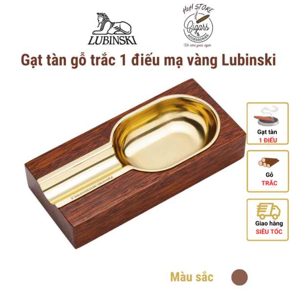 Gạt tàn cigar gỗ trắc 1 điếu mạ vàng Lubinski YJ-072 - H2H Cigar
