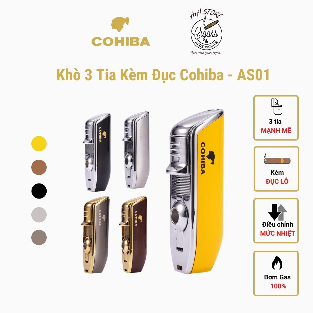 Khò cigar, bật lửa xì gà 3 tia kèm đục cigar COHIBA - 5 màu - H2H Store