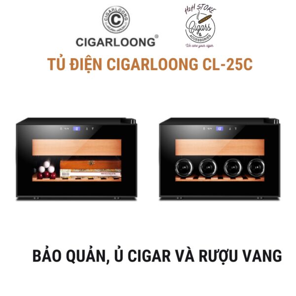 Tủ điện bảo quản xì gà kèm rượu vang Cigarloong CL-25C 25L, 150 điếu điều chỉnh nhiệt độ.
