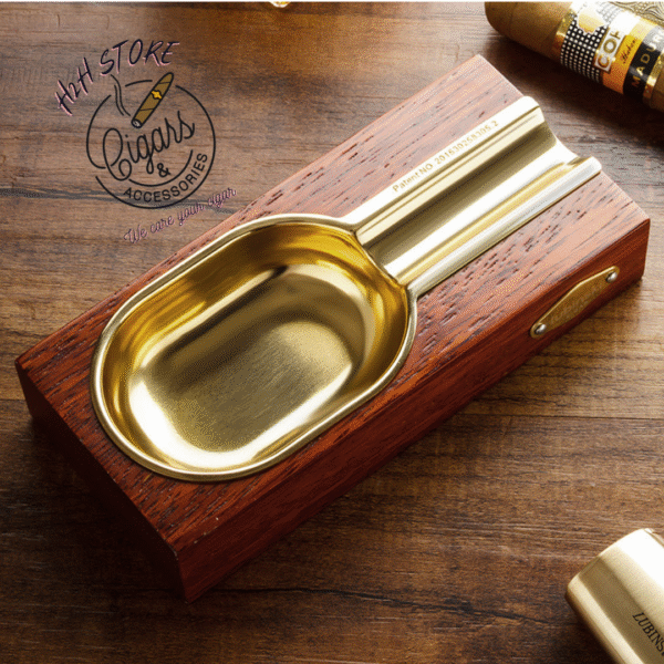 Gạt tàn cigar gỗ trắc 1 điếu mạ vàng Lubinski YJ-072 - H2H Cigar