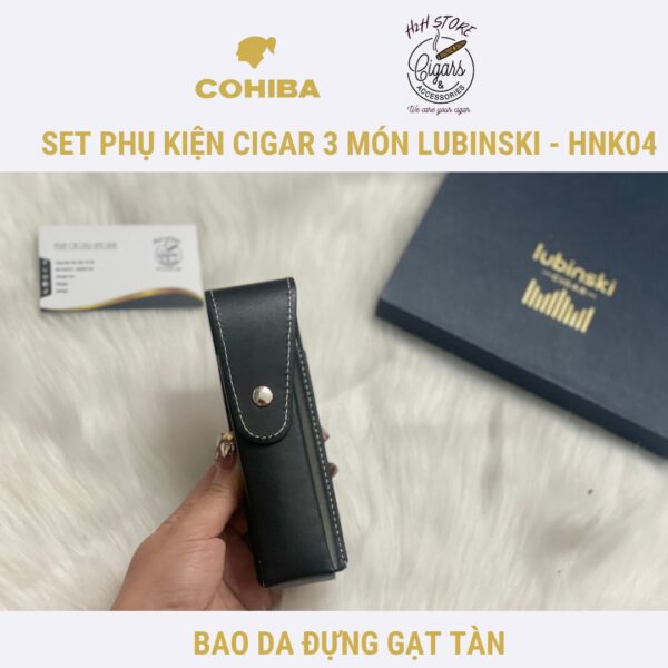 Set khò cắt gạt tàn cigar LUBINSKI - Khò, kèm đục - Cắt Inox - Gạt tàn thép - HNK 04 - màu vàng sang trọng - H2H Store