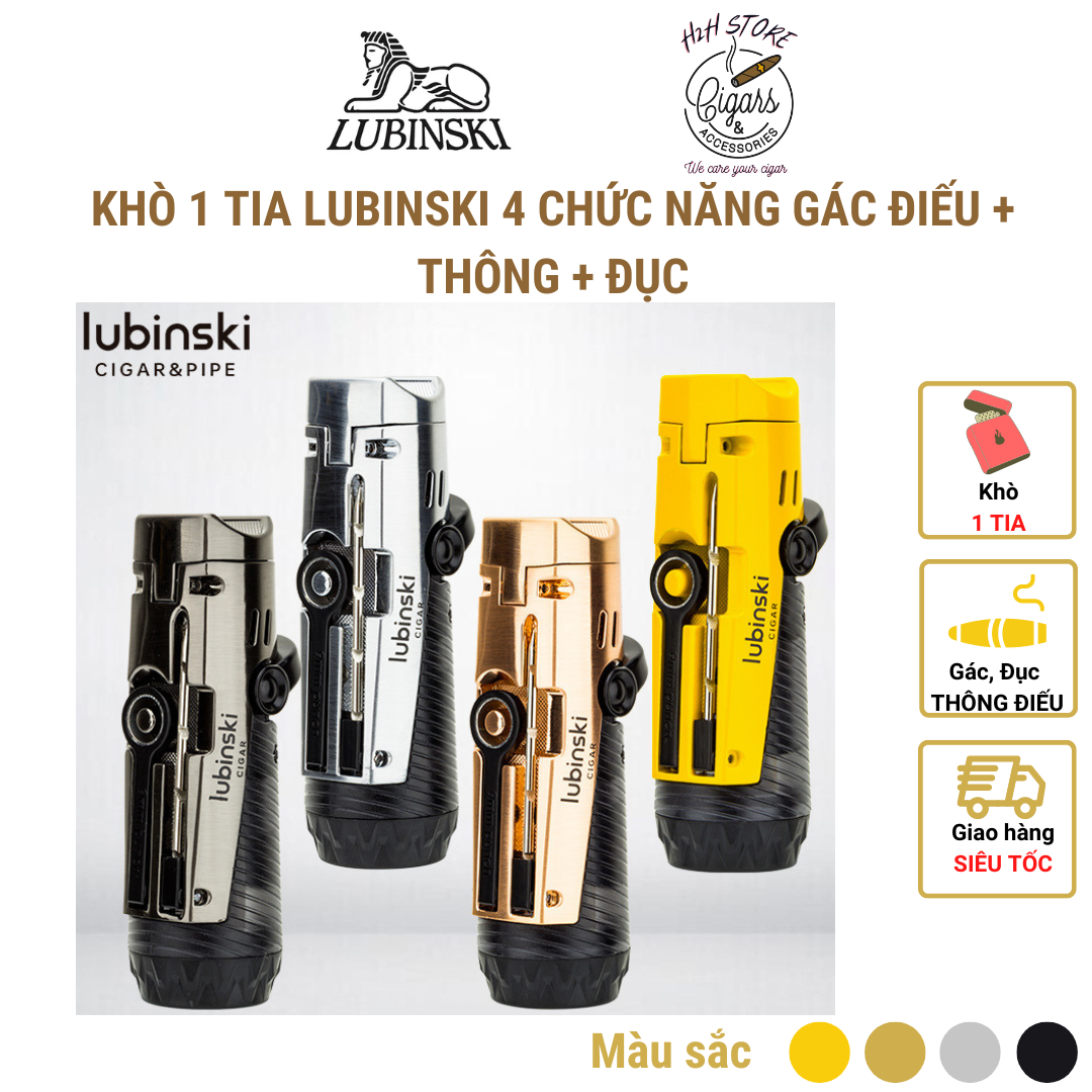 Khò cigar, bật lửa cigar Lubinski 4 chức năng, gác điếu, thông điếu, đục cigar - H2H Store