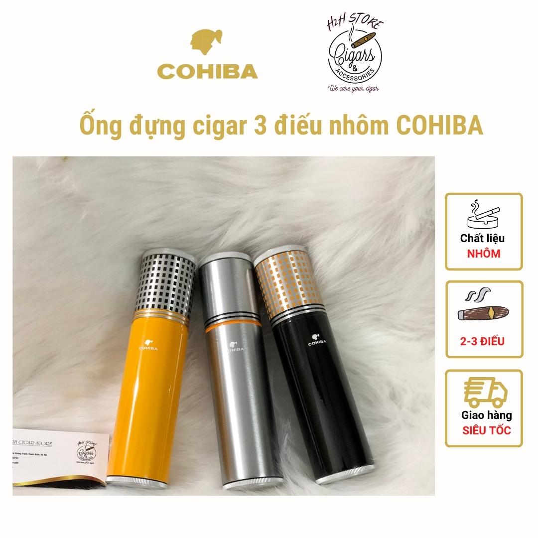 Ống đựng xì gà, hộp ủ cigar nhôm 3 điếu kèm đồng hồ ẩm, chất liệu nhôm - H2H Phụ Kiện Cigar