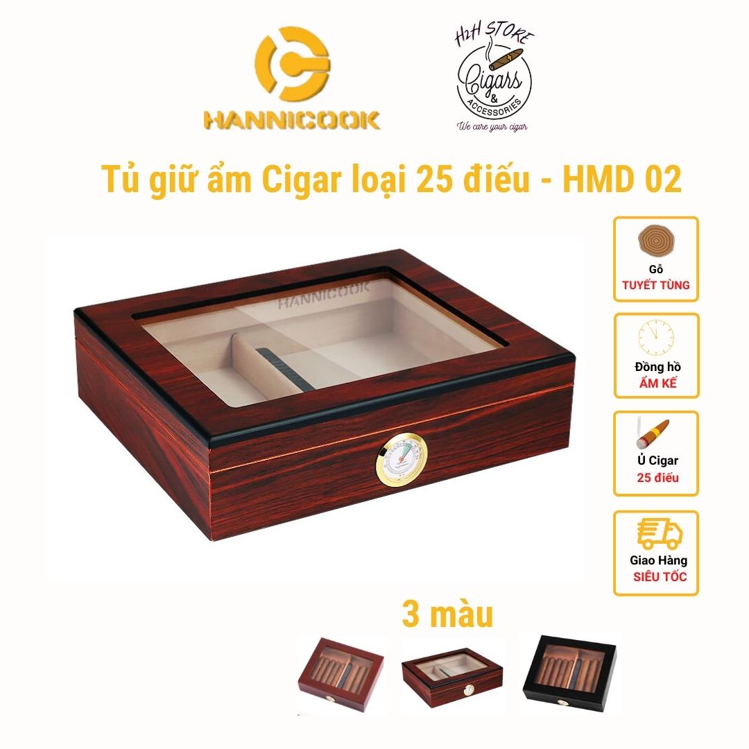 Hộp ủ Cigar - Tủ bảo quản Xì Gà 25 điếu - Gỗ Tuyết Tùng, ba màu sang trọng - HMD02 - H2H Phụ Kiện Cigar