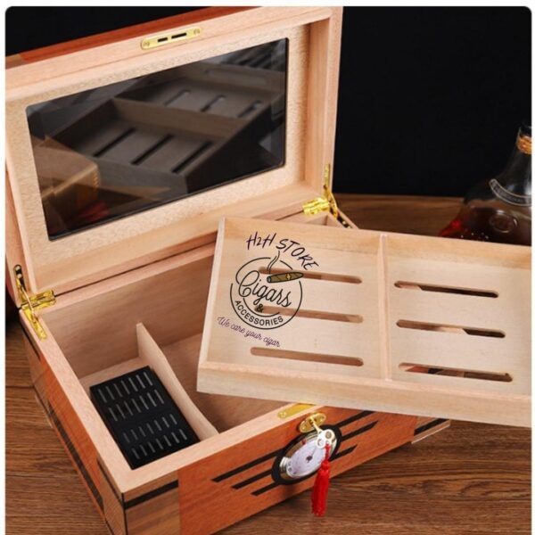 Hộp ủ cigar Hanicook 80 điếu, gỗ tuyết kèm ẩm kế điện tử HMD 05
