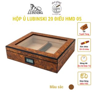Hộp ủ cigar Lubinski 20 điếu, gỗ tuyết kèm ẩm kế điện tử H2H Cigar