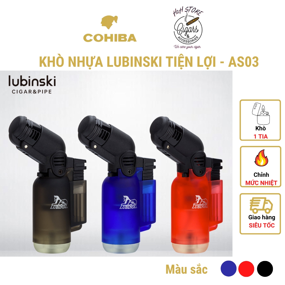 Bật lửa gas khò 1 tìa Lubinski - Tăng giảm nhiệt - Bơm gas tiện lợi - H2H Cigar