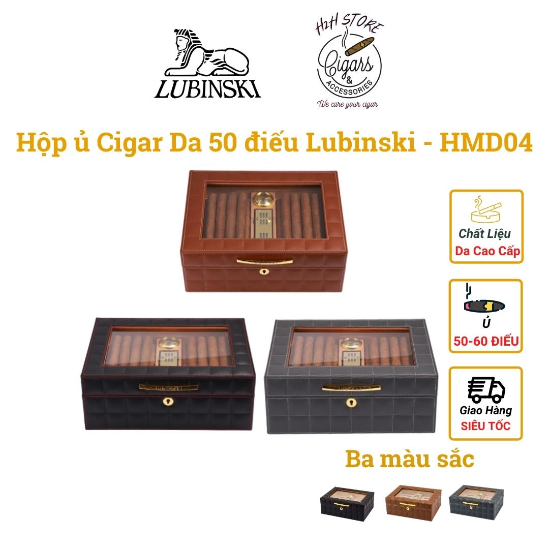Hộp ủ Xì Gà - Tủ bảo quản Cigar Lubinski 60 điếu - Gỗ Tuyết Tùng, đồng hồ ẩm sang trọng - HMD04- H2H Phụ Kiện Cigar