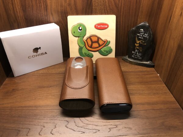 Bao da cigar 3 điếu, hộp đựng xì gà kèm cắt thép Hannicook- H2H Store