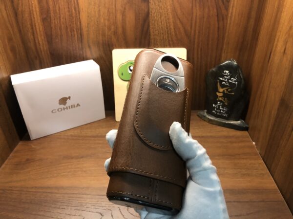 Bao da cigar 3 điếu, hộp đựng xì gà kèm cắt thép Hannicook- H2H Store